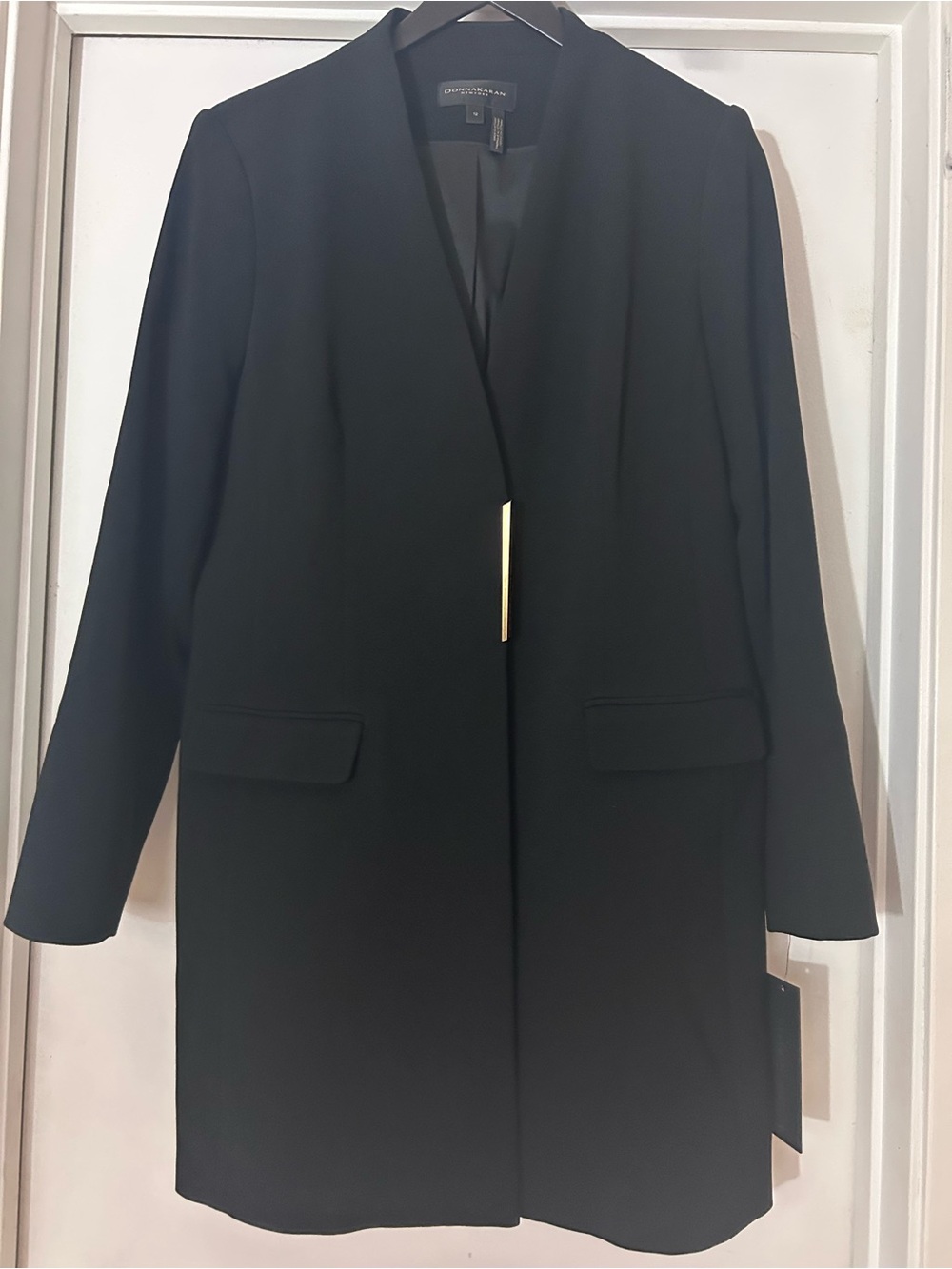 NWT!!! Donna Karan Black Longline Tailored Blazer with Gold Accent Size 12 - Picture 4 of 11